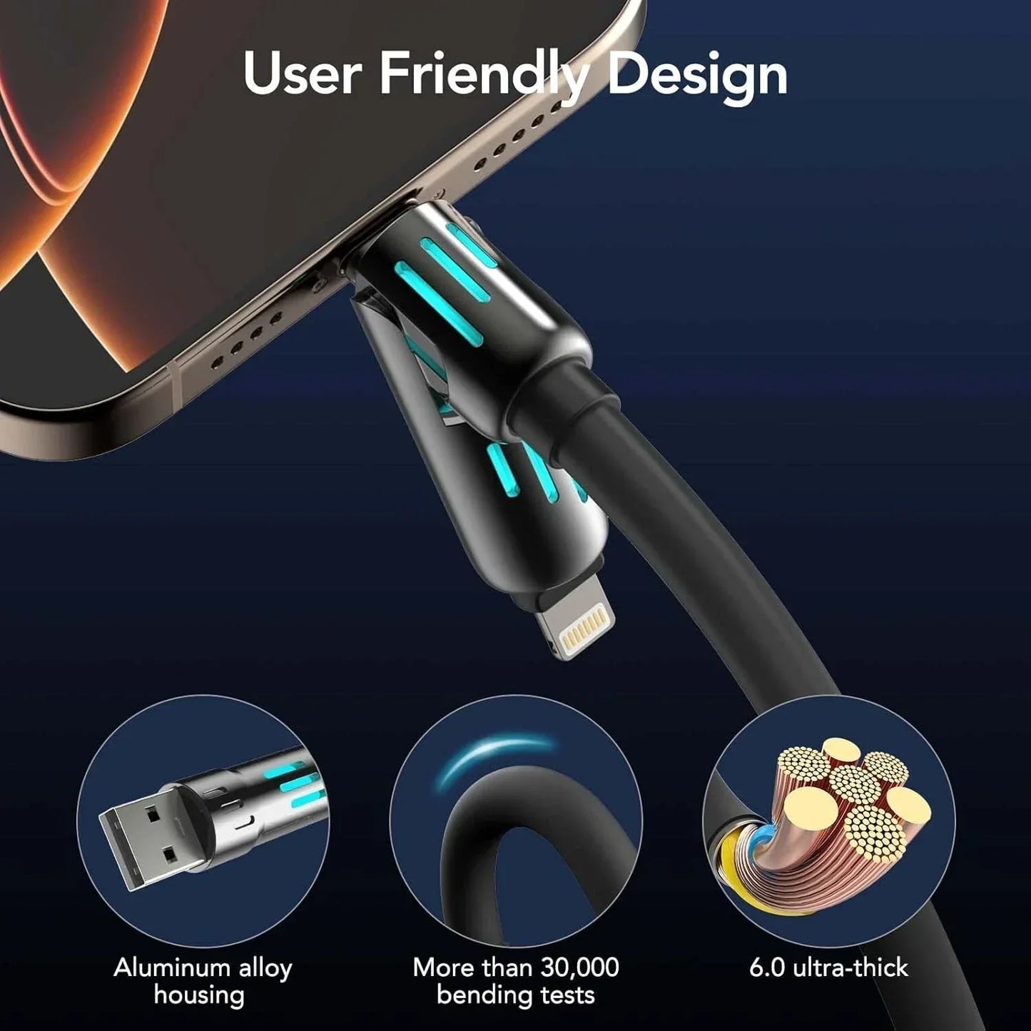 QIAWI -4-in-1 Multi USB Charging Cable 240W 4 ft (1.5 meters)