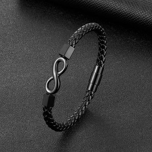Pulseira Infinito em Aço Inoxidável & Couro Premium – Estilo com Significado
