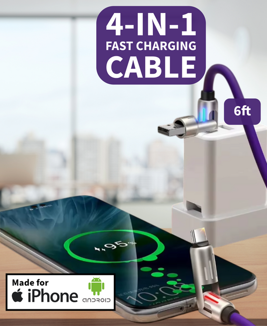 4-in-1 Multi USB Fast Charger Cable 240W USB A, Type C, 65W Max for iPhone, Android, Multi Device Charging Cable with Ambient Lights